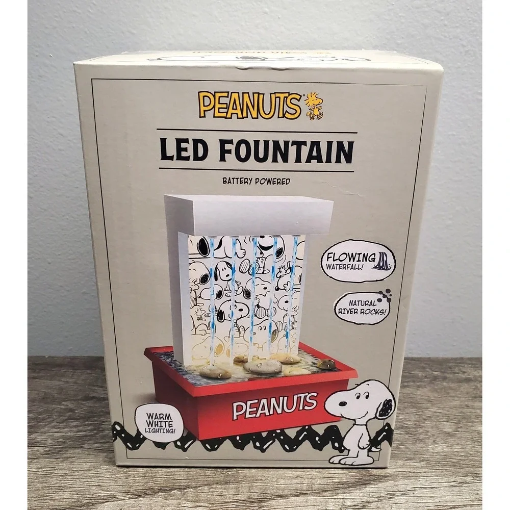 Peanuts Snoopy LED Fountain Lighted‎ Decor White Lighting Flowing Waterfall NEW